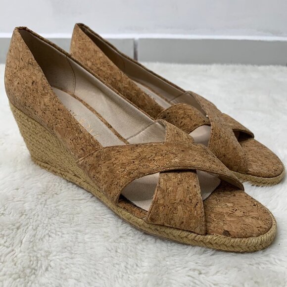 Jack Rogers Women's Palmer Criss Cross Cork Espadrilles Wedge Tan Size 8 - Picture 1 of 14